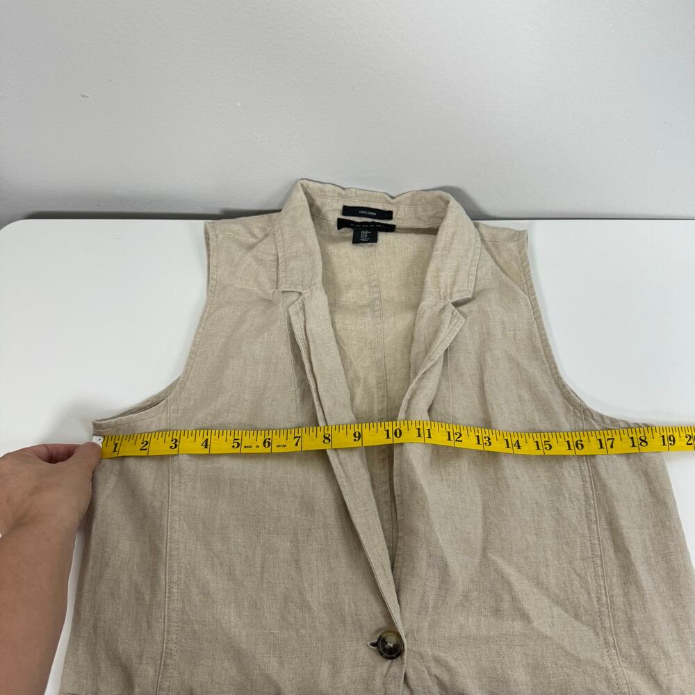 Tahari 100% Linen Vest Longline Single Button Beige Size Medium Sleeveless - Picture 7 of 8